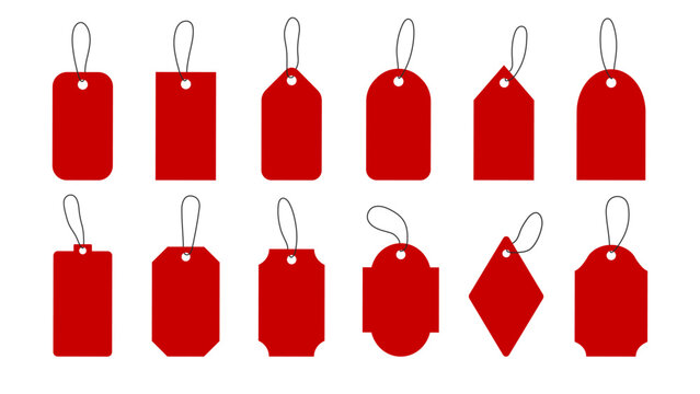Red tags with various shapes vector set