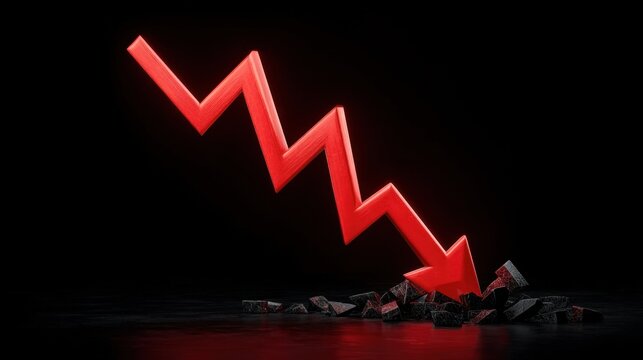 Red Downward Pointing Arrow Symbol Representing Decline and Loss on Dark Background