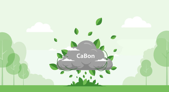 Green cloud with CaBon text and leaves, eco-friendly concept illustration