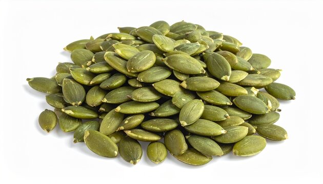 Green Pumpkin Seeds (Pepitas) on White Background