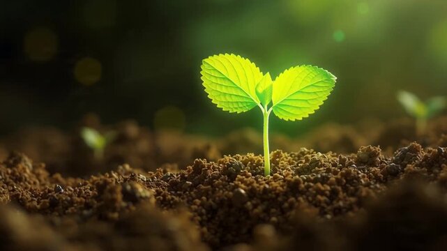 New Sprout Growing in Rich Soil with Sunlight.