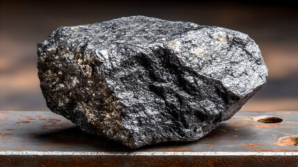 Fototapeta premium Close up of graphite crystal, dense layered texture, subtle metallic reflection, emphasizing advanced energy storage materials and strategic mineral significance