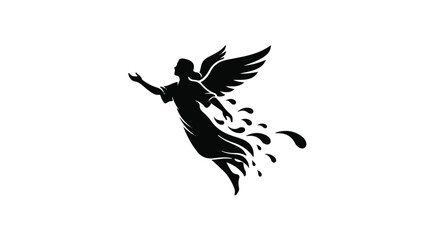 Obraz premium black silhouette angel flying with wings and flowing dress