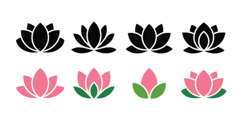 Obraz premium Lotus icon spiritual wellness yoga spa harmony balance blossoms vector illustration for healthy lifestyle and meditation design