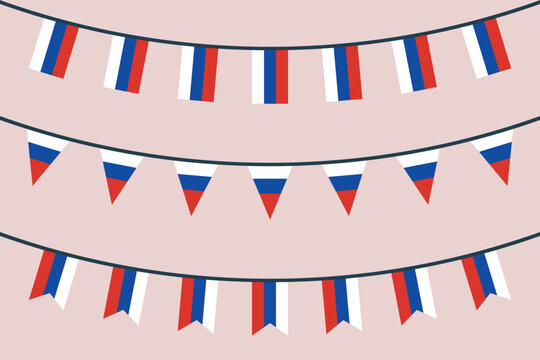 Russia flag bunting icons set, Russian federation national flag symbols