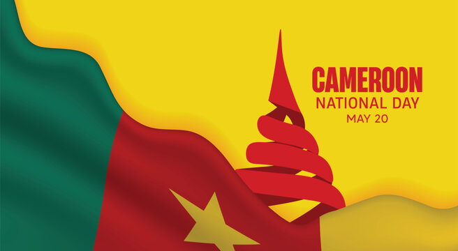 Cameroon National Day celebration with flag colors and symbolic cultural design vector poster