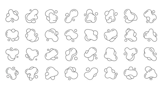 Collection of organic abstract liquid blob shapes with outlines for modern web, application, and graphic design elements.