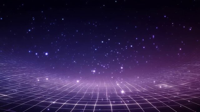 Futuristic digital grid landscape with glowing stars and cosmic space background, blending technology and astronomy. Perfect for sci fi, innovation, and virtual reality concepts