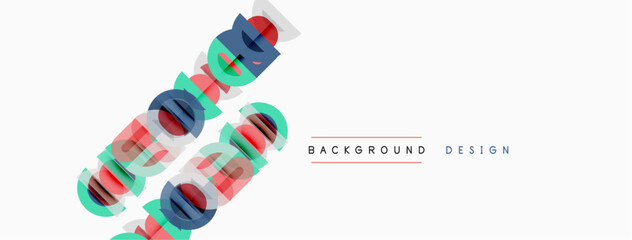 Obraz premium Abstract colorful design. Overlapping text elements create dynamic visual effect. White background provides clean contrast.