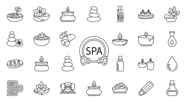 Spa and wellness icons set collection.