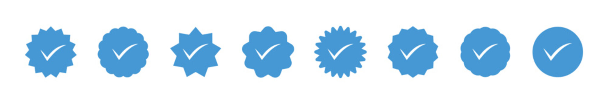 Account verify icon, verified badge icon with check mark tick symbol. Verified badge icon tick, check marks set symbol. Blue Verified badge icon set. Blue tick check with social media account icon. 