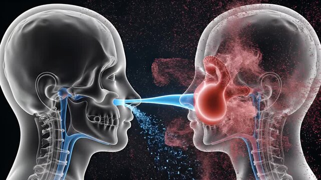 Medical Visualization of Pediatric Nasal Airflow Comparison Clear Versus Blocked Sinuses Dark Background