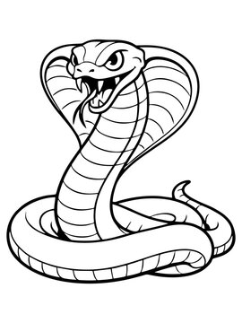 Angry Cobra Snake Illustration in Black and White Line Style