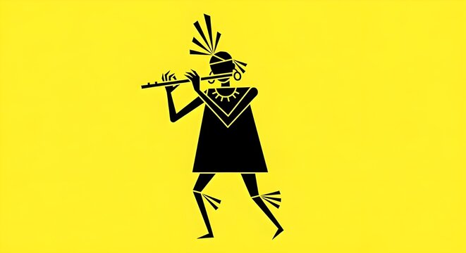 Native American flute player silhouette on yellow