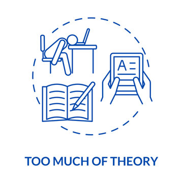 Too much theory: A conceptual illustration depicting the struggle of overemphasis on theoretical knowledge. It shows a student overwhelmed with book, laptop, and tablet. 