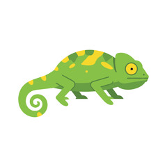 Flat vector illustration of a chameleon with patches, side view, curled tail and walking pose, minimal shapes on a isolated background, clean and playful style for educational or kids designs © Anlust