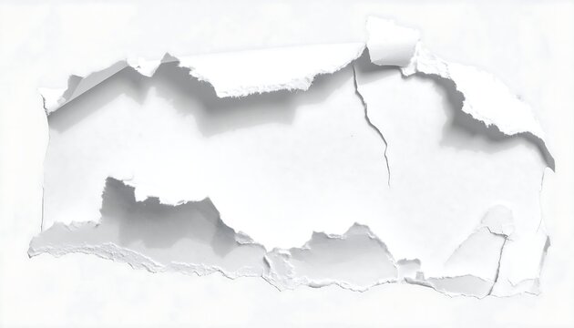 A ripped piece of white paper with torn edges