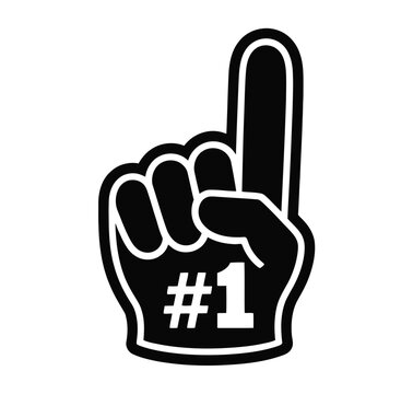 Number one foam finger hand silhouette vector icon for sports celebration fan support winning victory gesture design