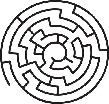 Circular maze, black line puzzle, round labyrinth, vector illustration
