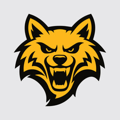 Fototapeta premium Fierce golden wolf head mascot logo design.