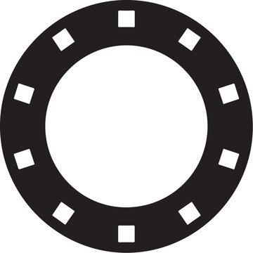 Black poker chip icon, casino token symbol, gaming vector, flat design element