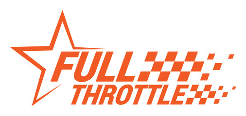 Racing typography badge in modern italic style, full throttle text with star outline and checkered flag motion, motorsport theme for decals, stickers, car branding, apparel graphics. PNG © Hasheb Anzar