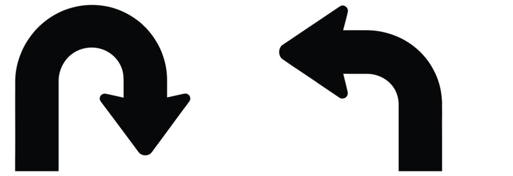 Two black arrow symbols showing a U-turn and a left turn, indicating direction and change.
