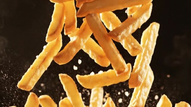French Fries Falling in Slow Motion