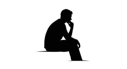 Silhouette of a man sitting and thinking, isolated on white background © khimsa