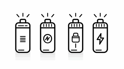 Obraz premium Four stylized battery icons with various symbols indicating functions, arranged in a row