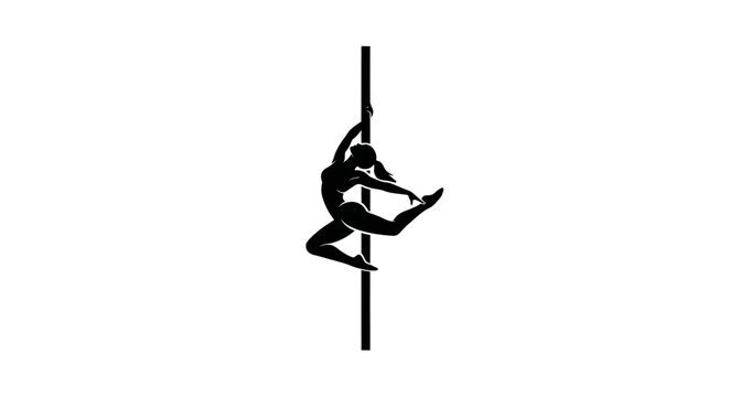 Silhouette of a woman performing pole dancing on a white background