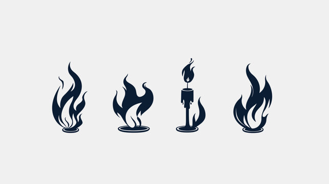 A minimalistic depiction of four fire or flame icons in a blueish-grey palette