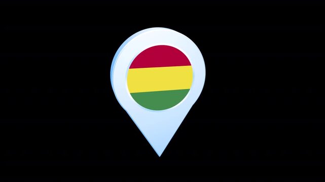 Bolivia Flag Location Pin Icon 3D Map Marker, Alpha Channel Included