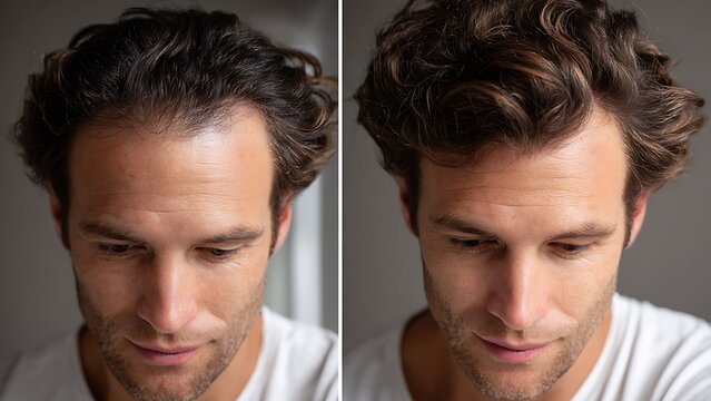 Before and after hair loss treatment results of a man with male pattern baldness