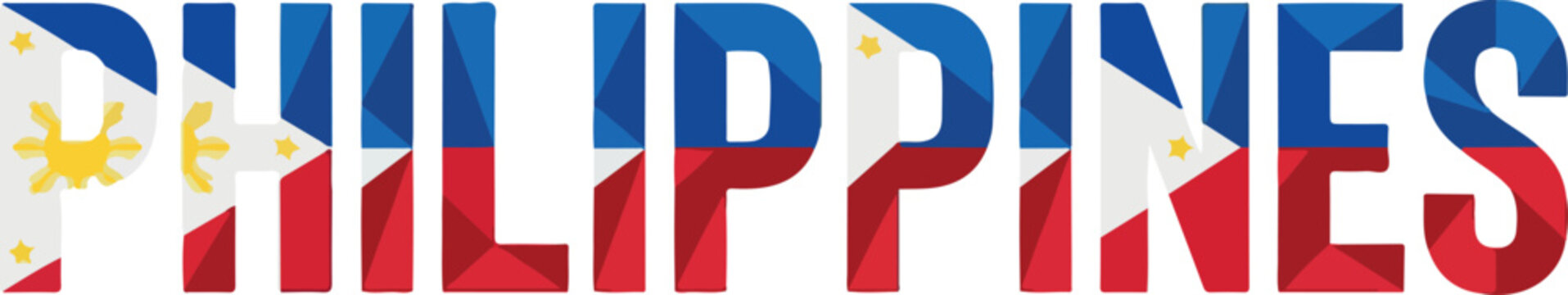 Vector drawing of the country Philippines with its national flag colors and sun, a symbolic representation of Filipino heritage and national pride