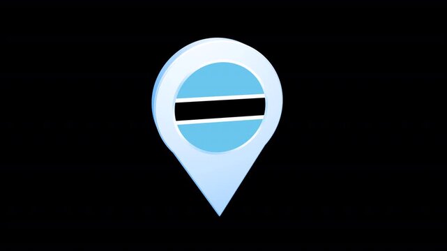 Botswana Flag Location Pin Icon 3D Map Marker, Alpha Channel Included
