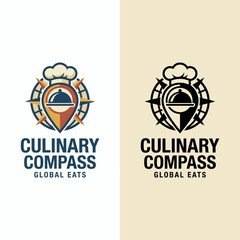 Obraz premium An intricate logo depicting a compass and culinary elements, representing a global dining experience, ideal for restaurants or culinary brands.