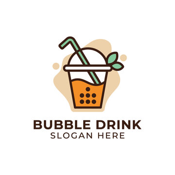 This playful logo illustrates a delicious bubble drink in a cup, designed to capture the fun and vibrant essence of refreshing beverages for a dynamic drink brand.