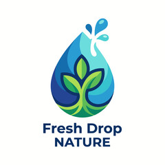 Fototapeta premium This logo showcases a water drop entwined with green leaves, symbolizing nature and freshness that would promote eco-friendly brands effectively in various markets.
