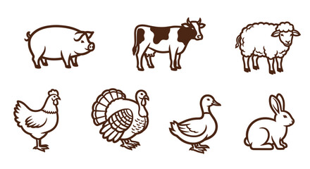 Obraz premium Farm Animals Line Art Collection