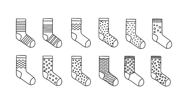 Minimal patterned socks silhouette icon set fashion textile striped geometric vector modern line art design collection