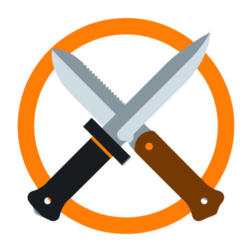 Vector graphic of two knives crossed over each other inside an orange circle