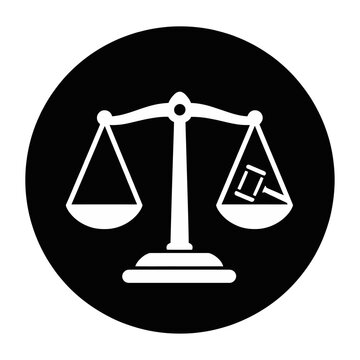 Vector graphic of a scale with a law book on one side, symbolizing justice and balance in a legal context.