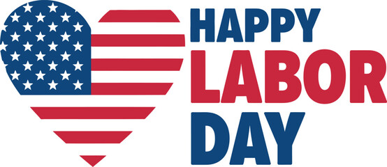 Fototapeta premium American flag heart with Happy Labor Day text in patriotic colors for holiday celebration.