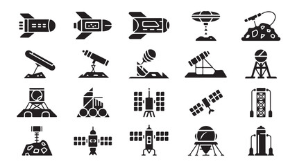 Fototapeta premium Space Exploration Vector Icons Featuring Rockets Satellites and Astronomy Equipment