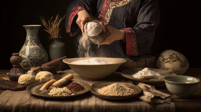 Making Mooncakes While Wearing Hanfu Traditional Mid Autumn Festival Pastry

