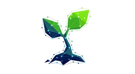 Obraz premium Abstract low poly plant sprout growing, digital technology, innovation, growth concept
