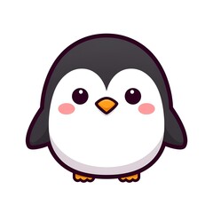 Obraz premium Cute penguin emoticon illustration in kawaii style with a happy expression, featuring a round chubby body, soft pastel accents, and clean vector design