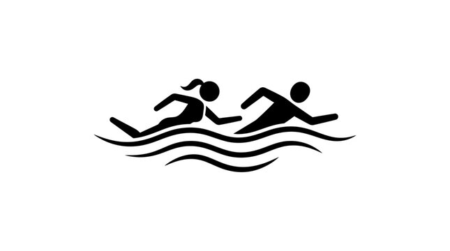 Swimming Icon with Male and Female Swimmers