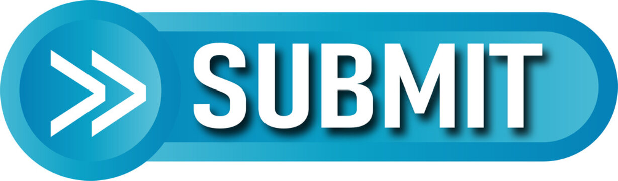 A blue submit button with a right-pointing arrow icon isolated on transparent background